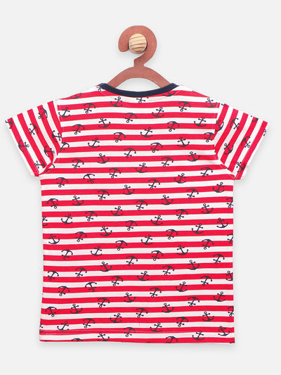 Black Red Striped Anchor Print T-shirt - Pack of 2