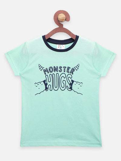 Navy Sea Green Monster Print Striped T-shirt - Pack of 2