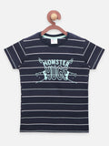 Navy Sea Green Monster Print Striped T-shirt - Pack of 2