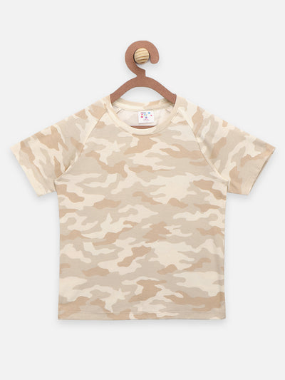 Green Beige Army Print T-shirt - Pack of 2