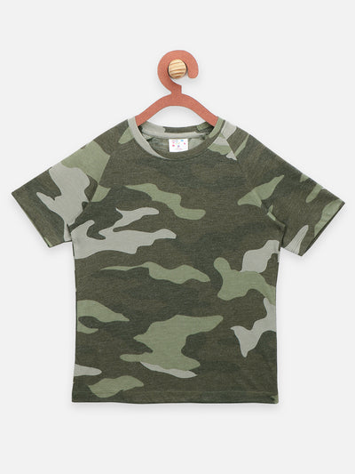 Green Beige Army Print T-shirt - Pack of 2