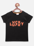 Black Dark Grey Lucky Print T-shirt - Pack of 2