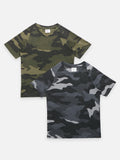 Green Grey Army Melange Print T-shirt - Pack of 2