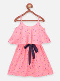 Pink Black Alphabet Print Cape Strapy Flared Dress
