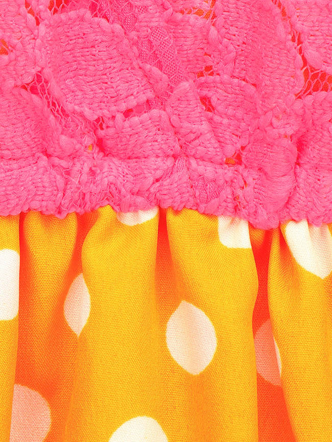 Yellow Pink Polka Lacy Dress