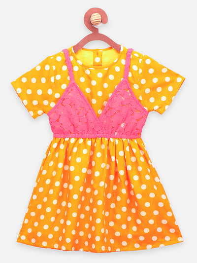 Yellow Pink Polka Lacy Dress