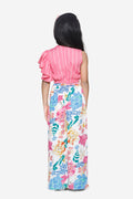 Pink White Stripe Ruffle Top With Floral Tulip Palazzo Pant Set