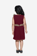 Maroon  Partywear Dress With Golden Detailing