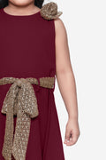 Maroon  Partywear Dress With Golden Detailing