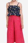 Blue Pink Funky Print Strappy Top With Elegant Culottes Set