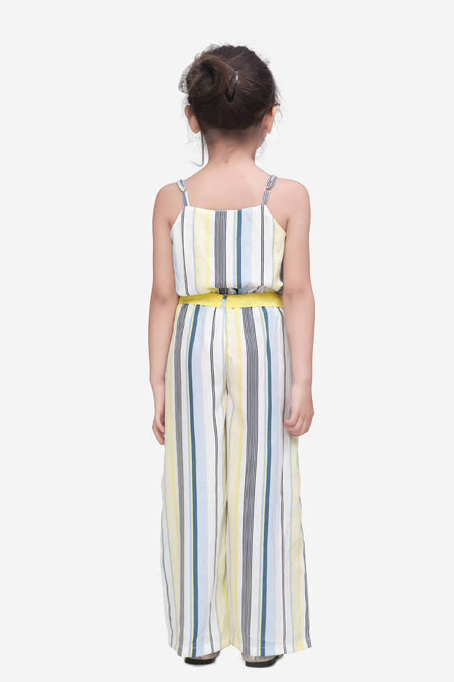 Off White Striped Crossover Style Strappy Full Jumpsuit