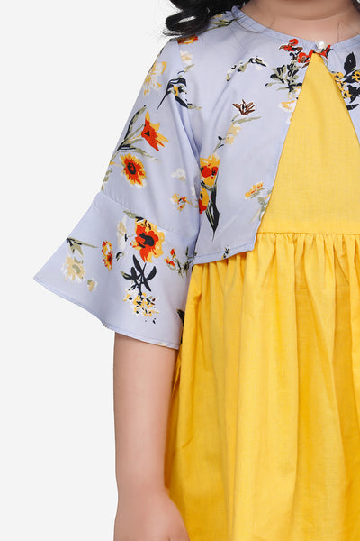Yellow Dress With Floral Shrug