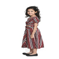 Maroon Striped Knot Crop Top With Striped Skirt Set