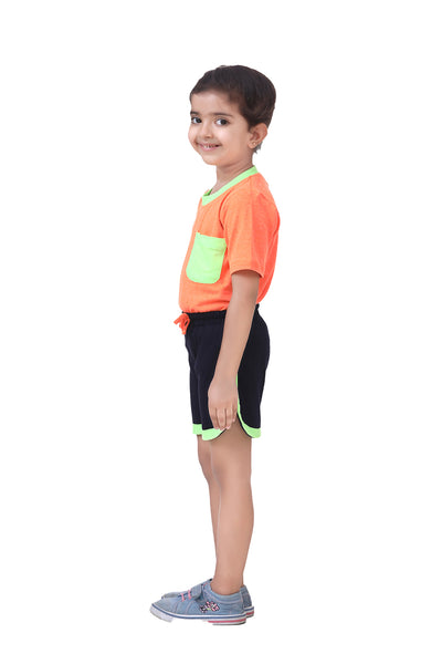 Neon Orange Tshirt With Short Lounge Set