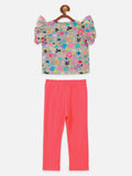 Multicolor Floral Two Tops With Shorts And Legging
