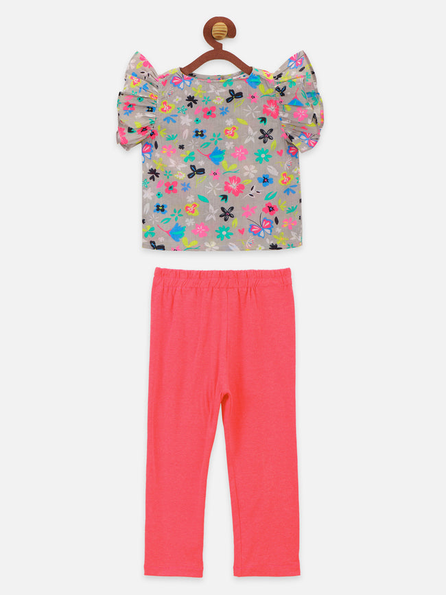 Multicolor Floral Two Tops With Shorts And Legging