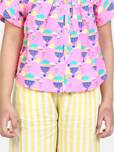 Pink Yellow Balloon Print Clothing Set