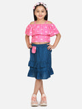 Pink Blue Striped Skirt Set