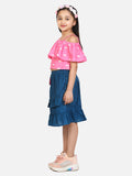 Pink Blue Striped Skirt Set