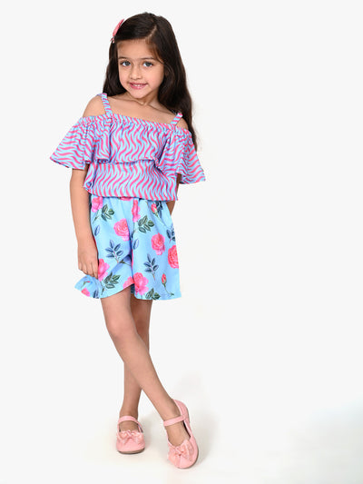 Purple Blue Fashionable Shorts Set