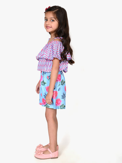 Purple Blue Fashionable Shorts Set