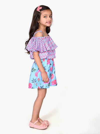 Purple Blue Fashionable Shorts Set