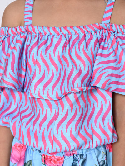 Purple Blue Fashionable Shorts Set