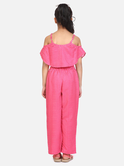 Pink Polka Off Shoulder Coordinated Pant Set