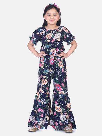 Navy Floral Flared Pant Clothing Set