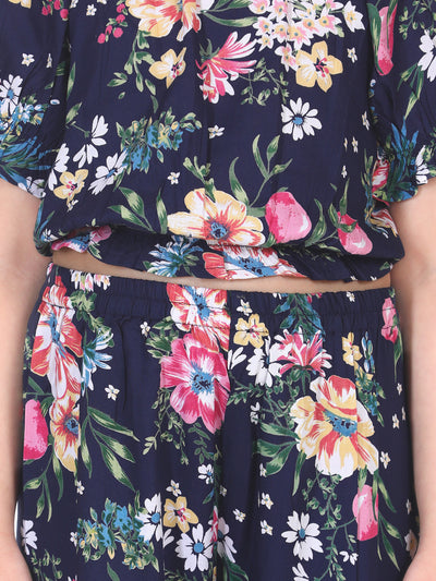 Navy Floral Flared Pant Clothing Set