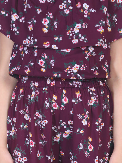 Wine Floral Flared Pant Coordinated Clothing Set