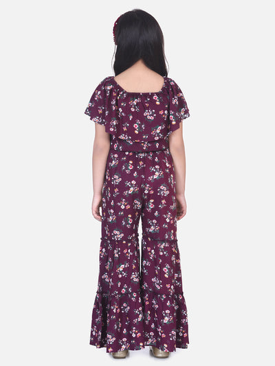 Wine Floral Flared Pant Coordinated Clothing Set