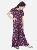 Wine Floral Flared Pant Coordinated Clothing Set