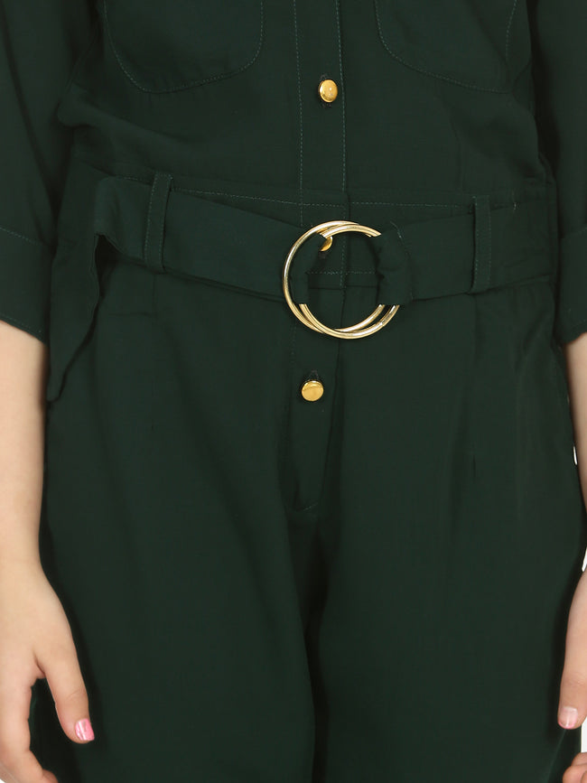 Green Golden Button Formal Jumpsuit