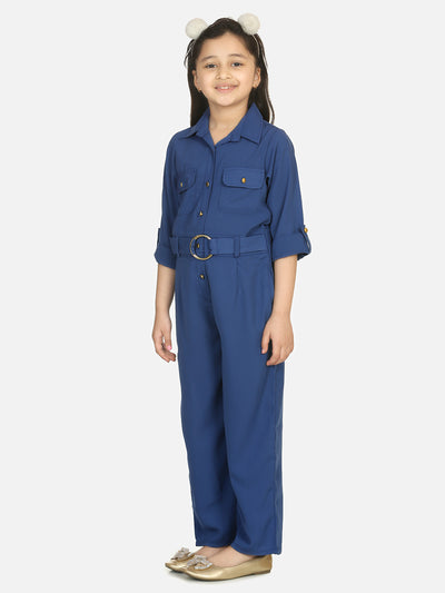 Blue Golden Button Formal Jumpsuit