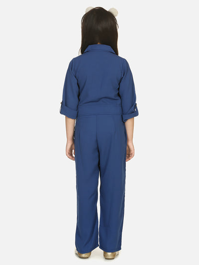 Blue Golden Button Formal Jumpsuit
