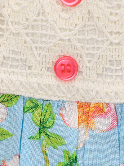 Blue Pink Floral Print Top And Pineapple Print Shorts Set