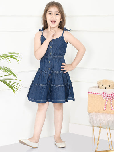 Blue Denim Layered Fit And Flare Dress