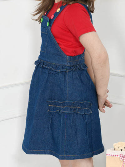 Red Tee With Blue Denim Dungaree Set