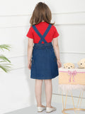 Red Tee With Blue Denim Dungaree Set