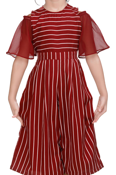 Maroon  Striped Flared Jumpsuit