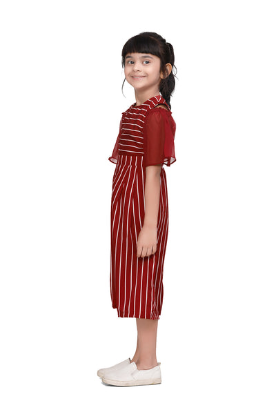 Maroon  Striped Flared Jumpsuit