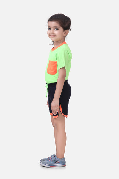 Neon Orange Tshirt With Short Lounge Set