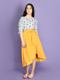 Floral Sky Blue Top with Yellow Asymmetrical Skirt Set