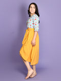 Floral Sky Blue Top with Yellow Asymmetrical Skirt Set