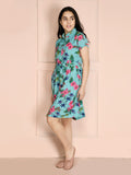 Shirt Collar Floral Fit n Flare Dress
