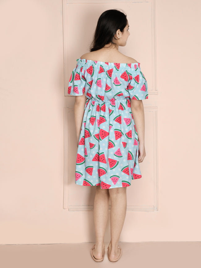 Watermelon Print Off Shoulder Dress