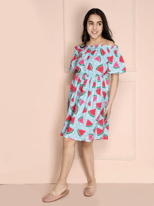 Watermelon Print Off Shoulder Dress