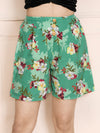 Green Floral Print Shorts