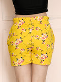 Yellow Floral Print Knot Shorts
